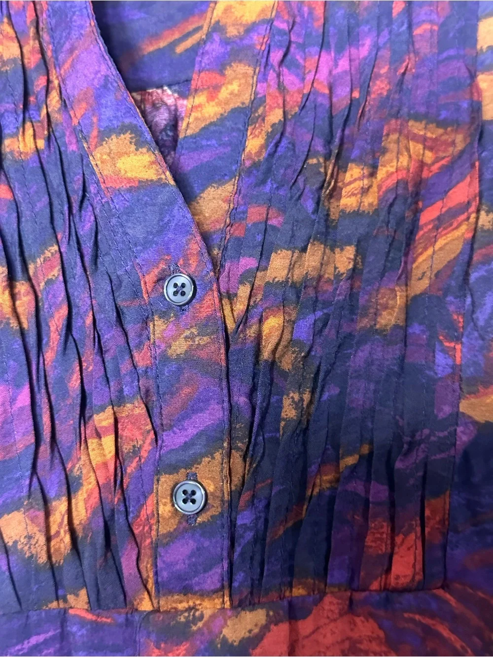 Terra & Sky 1X Purple Abstract Print Tiered Midi Dress Long Sleeve